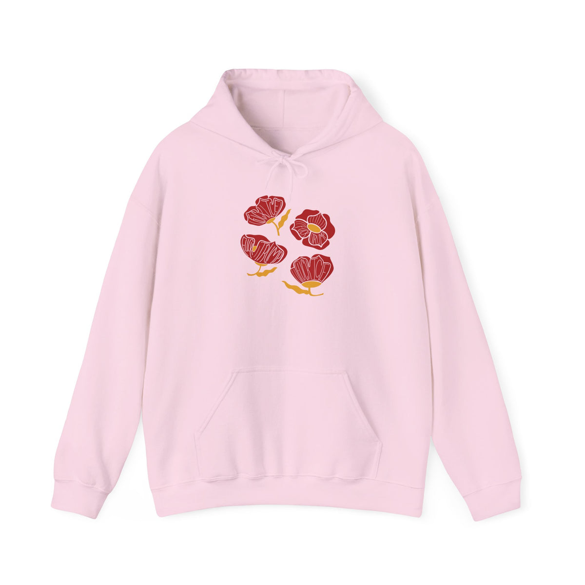 Slightly Subtle Red Poppy Flowers Hoodie | Floral Illustration, Minimal Line Art FDT