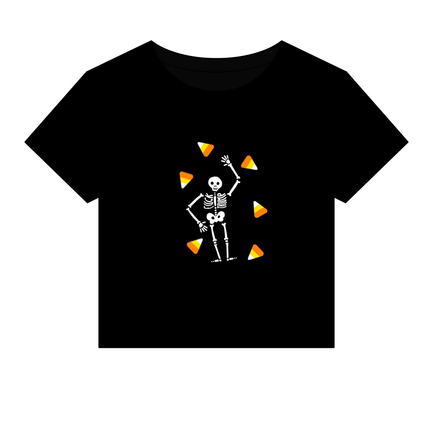 Halloween Skeleton Candy Corn Baby Tee Cute Spooky Crop Top