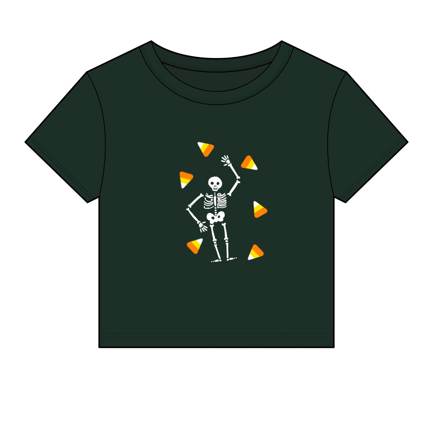 Halloween Skeleton Candy Corn Baby Tee Cute Spooky Crop Top
