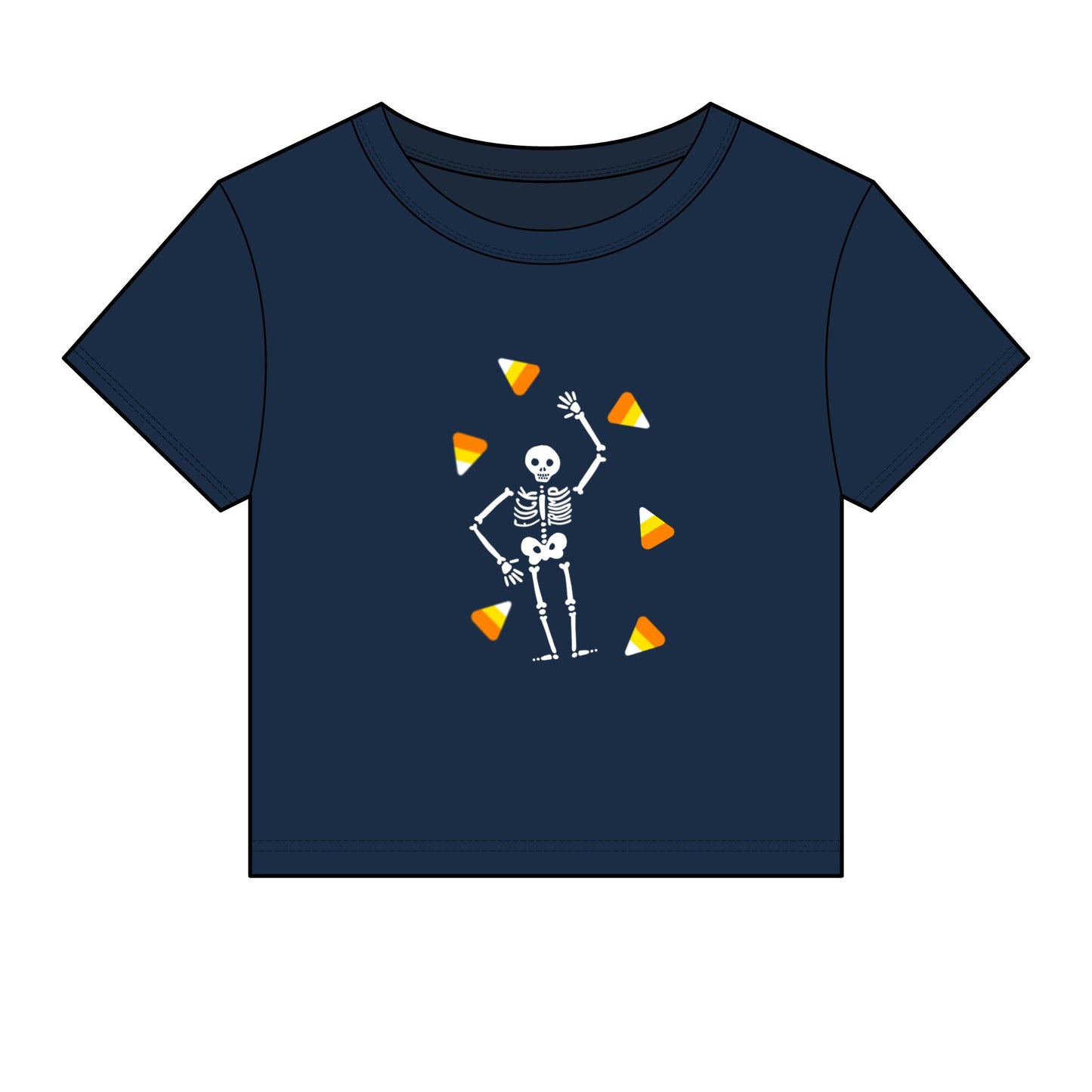 Halloween Skeleton Candy Corn Baby Tee Cute Spooky Crop Top