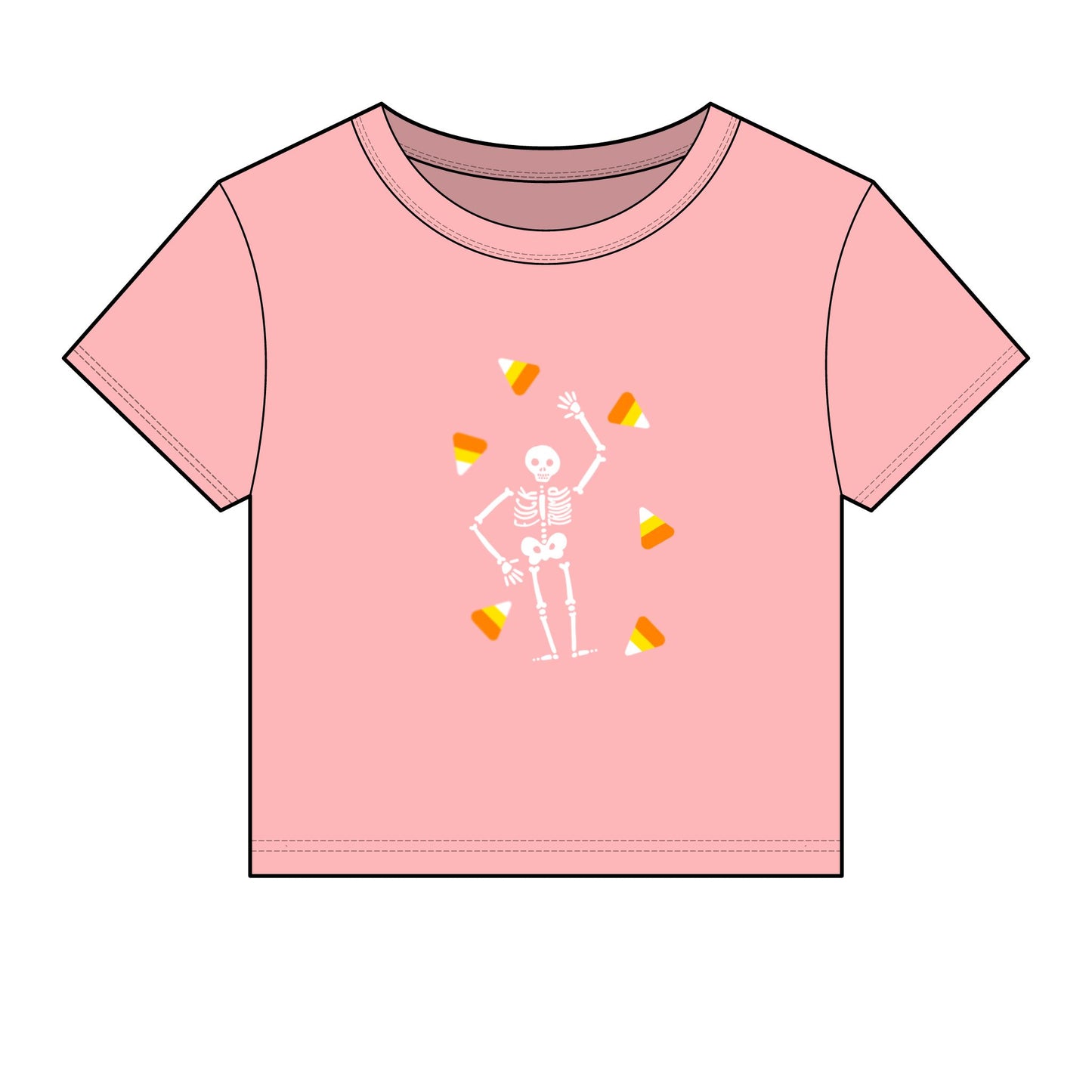 Halloween Skeleton Candy Corn Baby Tee Cute Spooky Crop Top