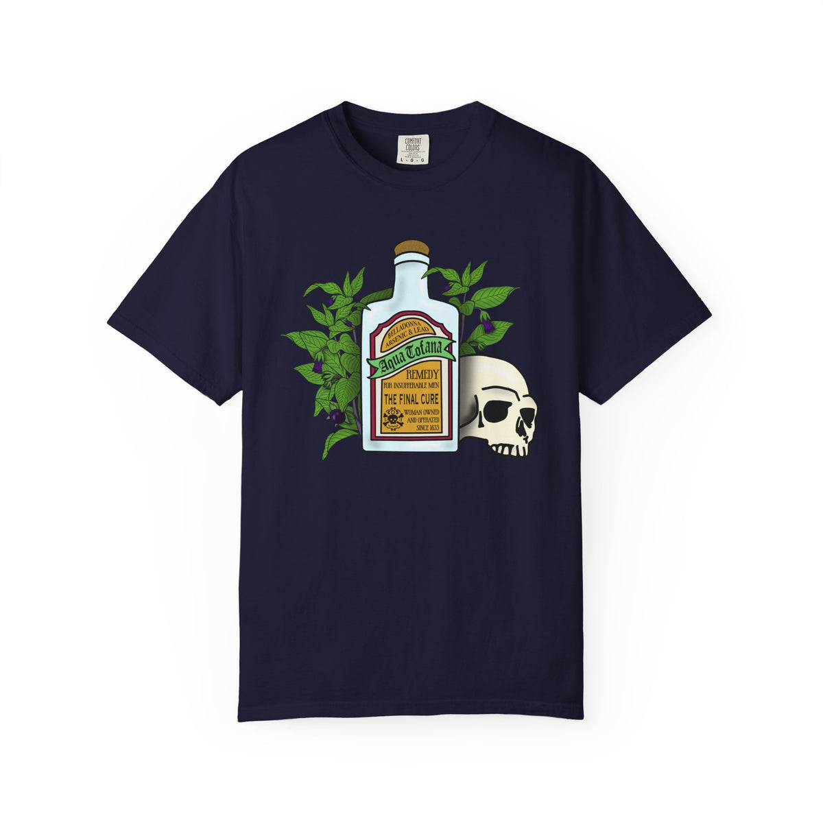 Skull & Remedy Bottle T-Shirt Aqua Tofana Vintage Apothecary Graphic Tee