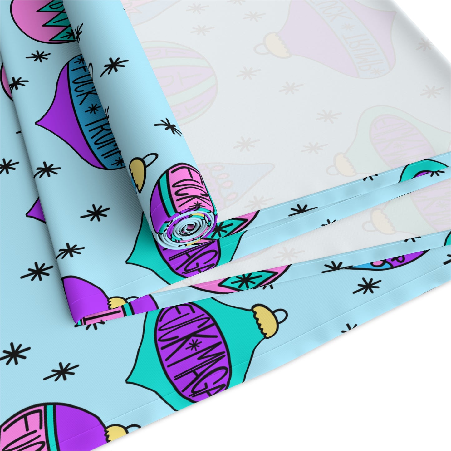 Slightly Subtle Ornament Blue Table Runner for Festive Decor, FDT Holiday Table Cover, Dining Kitchen Table Runner, Party Decor