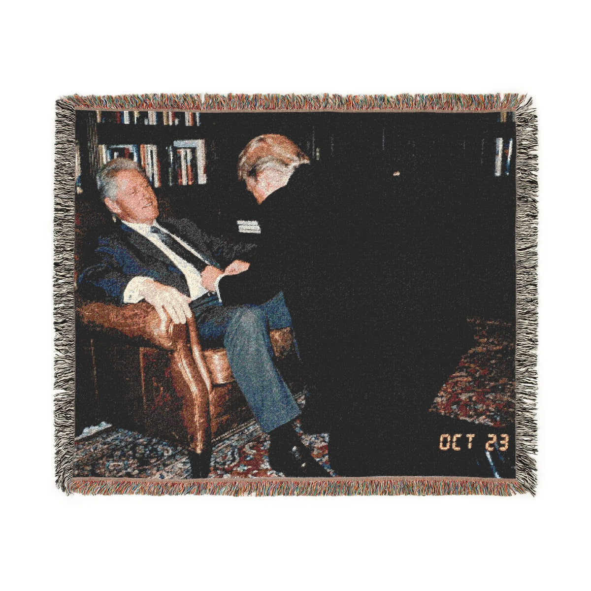 Big Beautiful Blanket Vintage Fireside Conversation Woven Blanket | Cozy Throw, Trump and Bubba Library Scene
