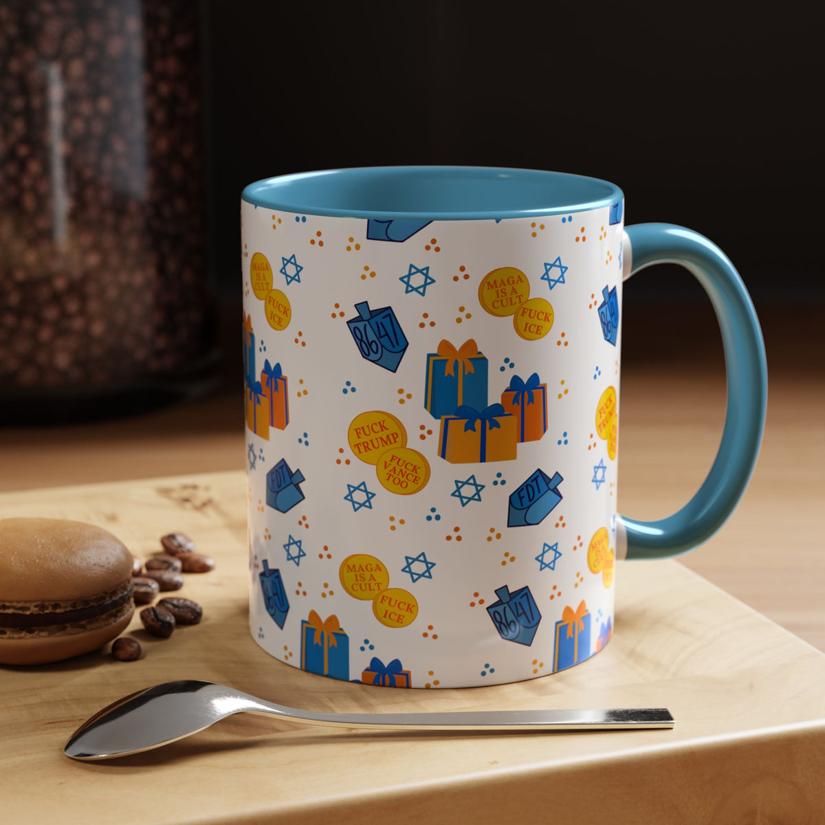 Hanukkah Gift Coffee Mug – Happy Hanukkah Dreidel Gelt Gifts FDT Mug