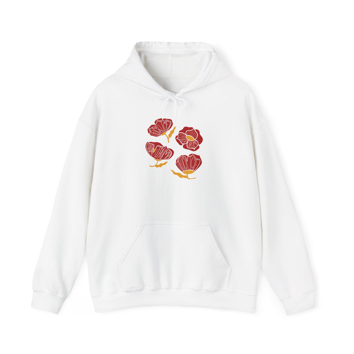 Slightly Subtle Red Poppy Flowers Hoodie | Floral Illustration, Minimal Line Art FDT