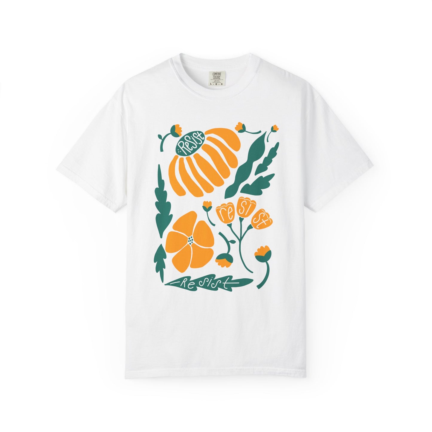 Floral Resist Tee — Retro Orange & Green Autumn Graphic T-Shirt