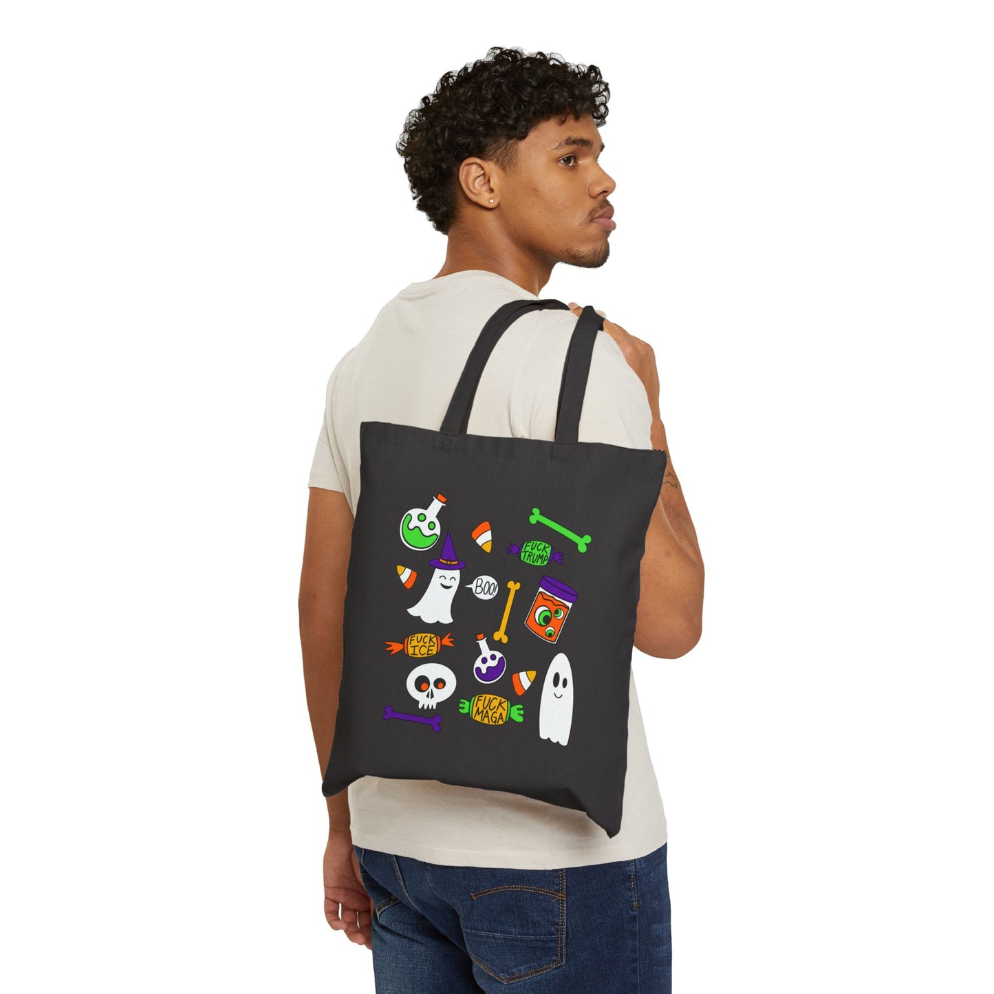 Halloween Ghosts Candy Canvas Tote Bag Trick or Treat