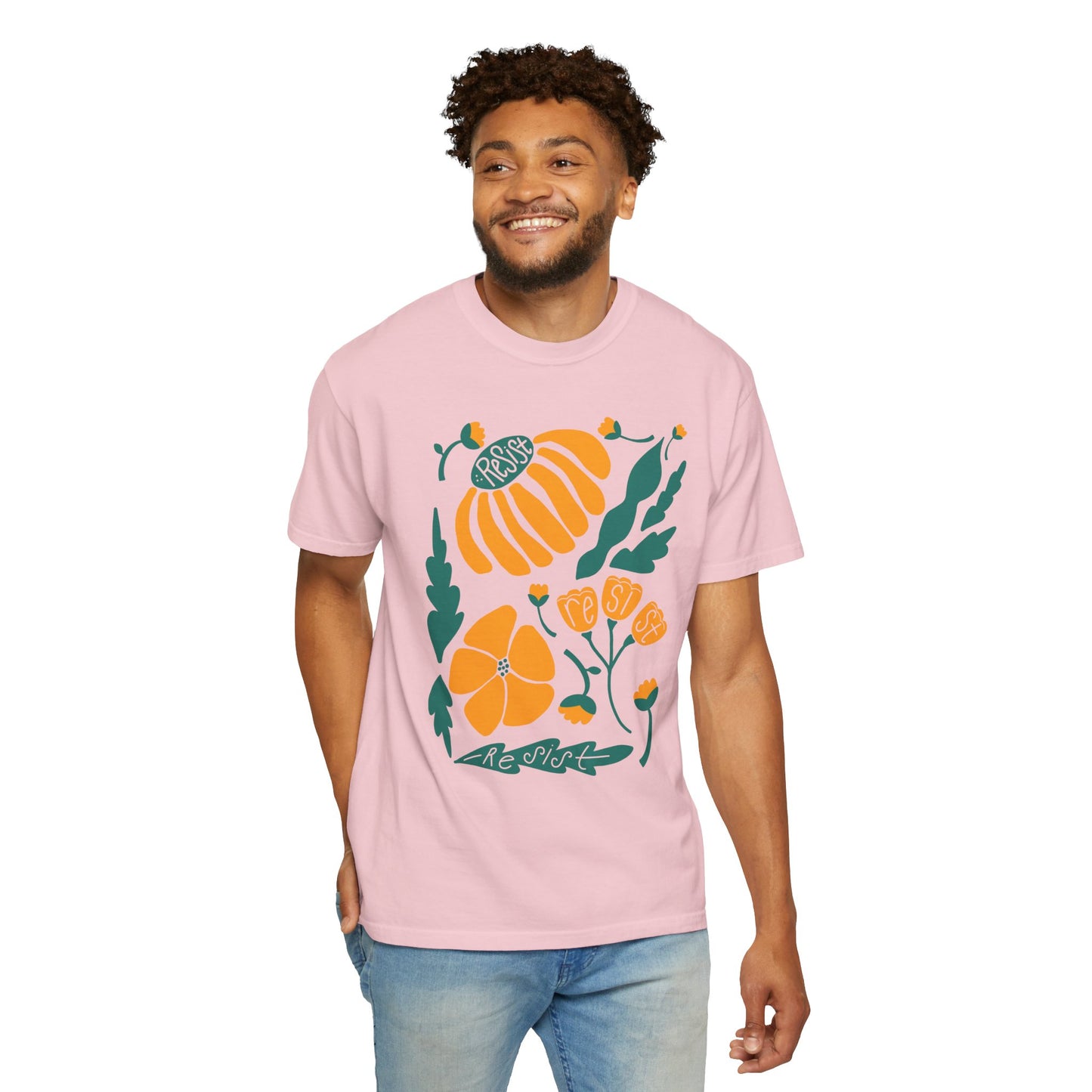 Floral Resist Tee — Retro Orange & Green Autumn Graphic T-Shirt
