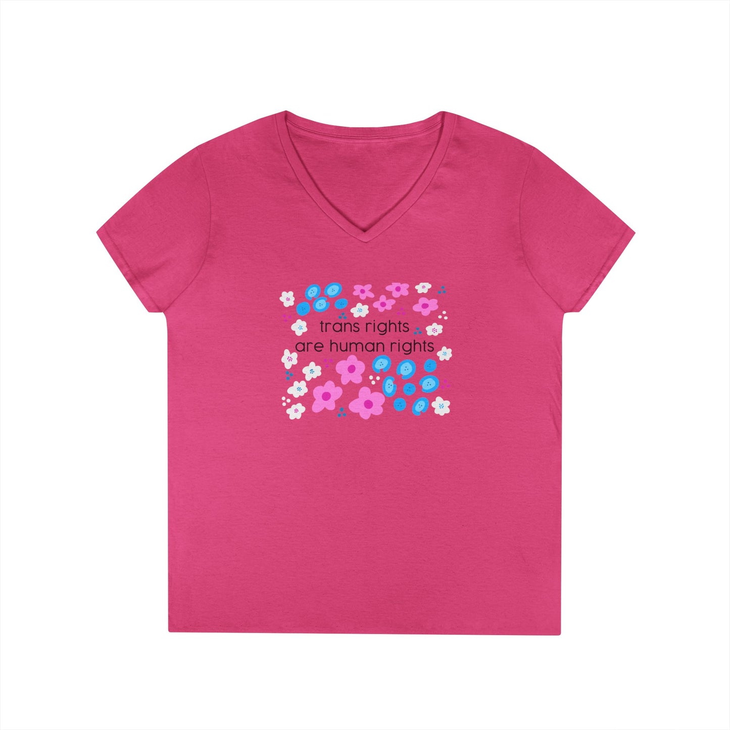 Trans Rights Are Human Rights T-Shirt | Floral Trans Pride Design v neck