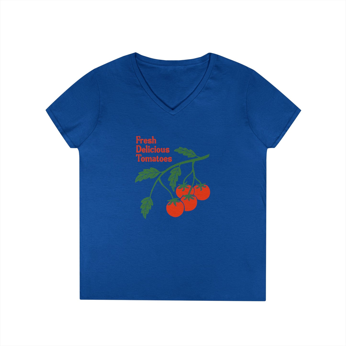 Fresh Delicious Tomatoes V-Neck T-Shirt | Tomato Plant Illustration FDT