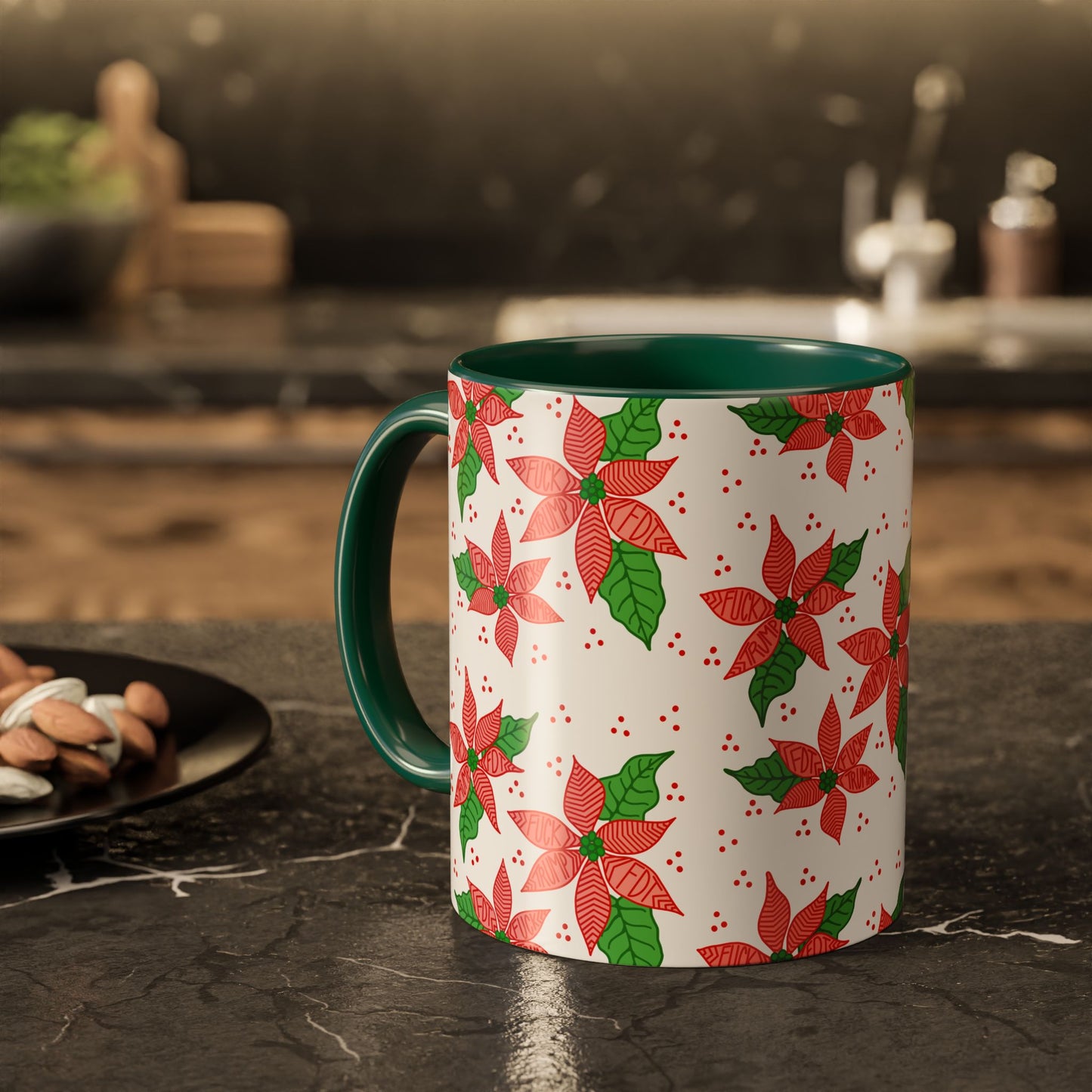 Slightly Subtle Poinsettia Holiday Mugs - Christmas FDT Design | Festive Coffee Mug, Gift for Christmas, Floral Tableware, Winter Decor