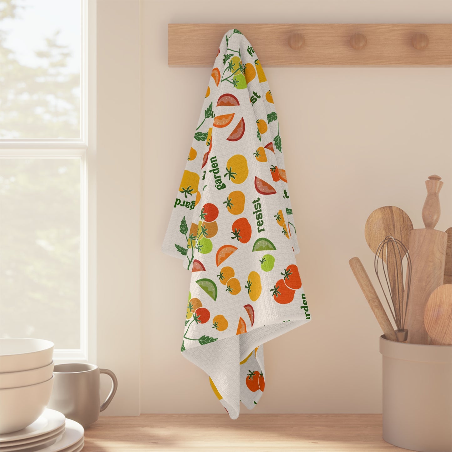 Grow Resist Garden Tomato Pattern Tea Towel Waffle Weave Microfiber