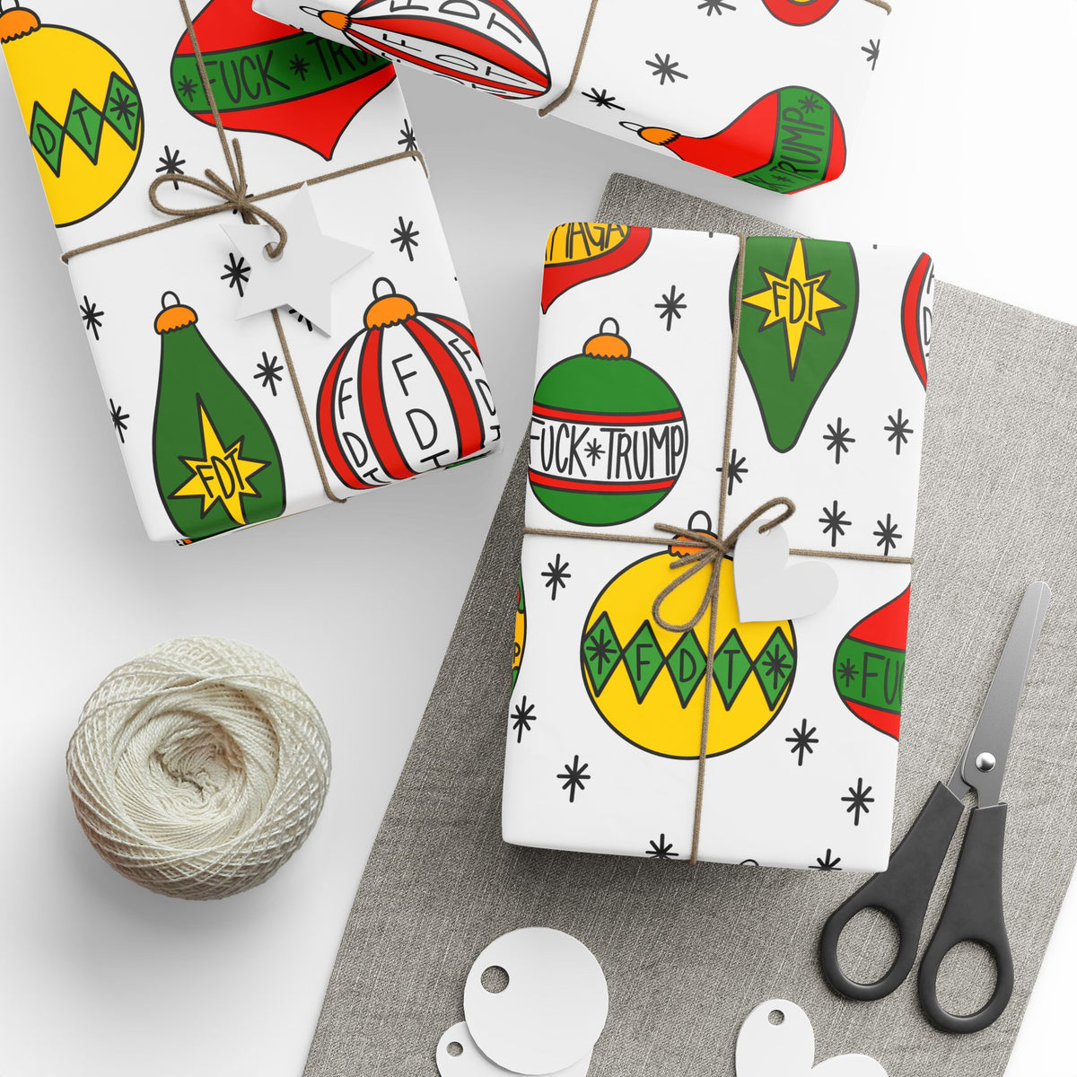 Slightly Subtle Retro Christmas Ornaments FDT Wrapping Paper | Holiday Gift Wrap Roll