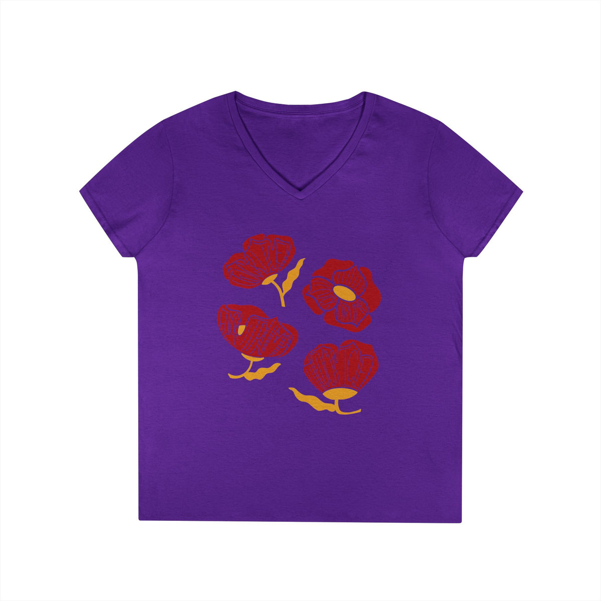 Slightly Subtle Red Poppies V-Neck T-Shirt | Floral Graphic Tee FDT
