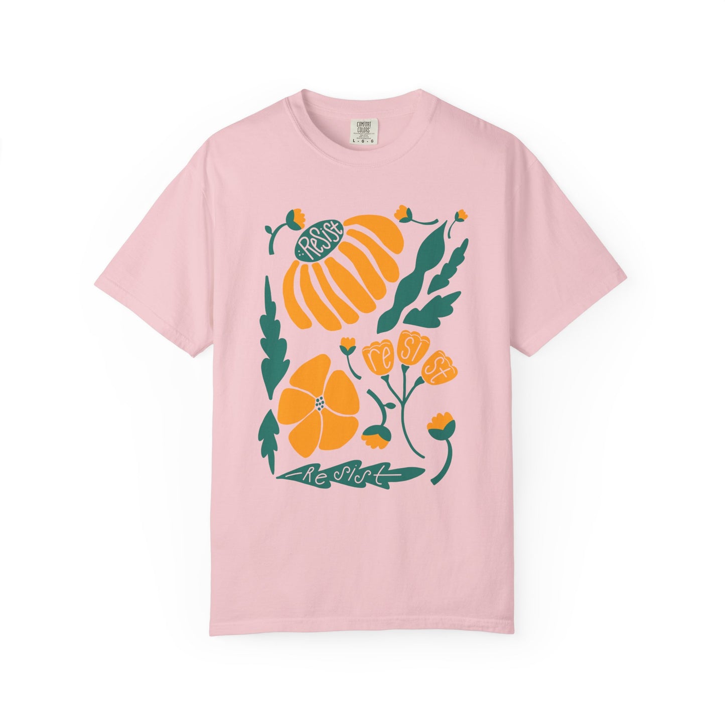 Floral Resist Tee — Retro Orange & Green Autumn Graphic T-Shirt