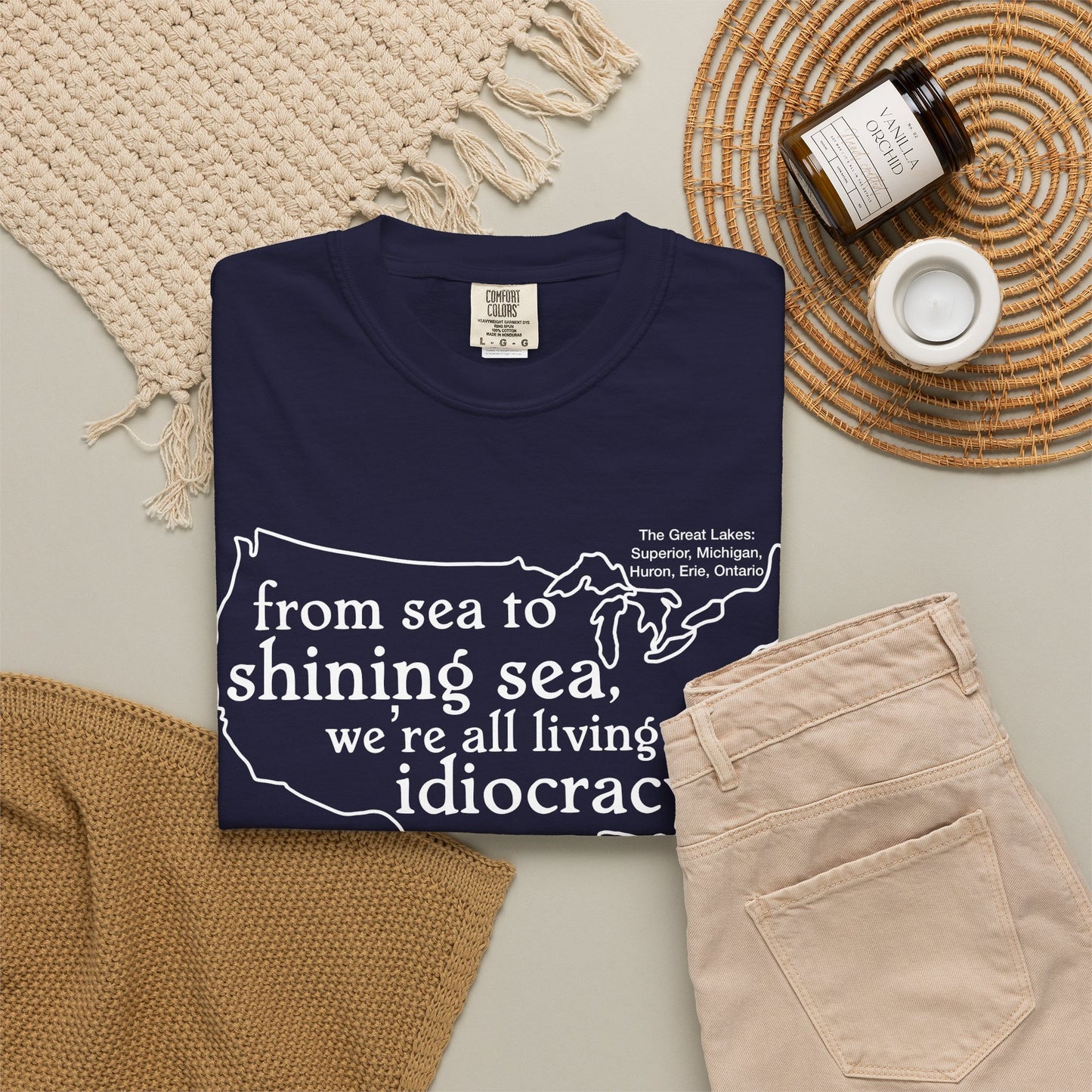Idiocracy Map T-Shirt  'From sea to shining sea we are living in idiocracy' Minimal Political Tee Great Lakes Gulf of Mexico