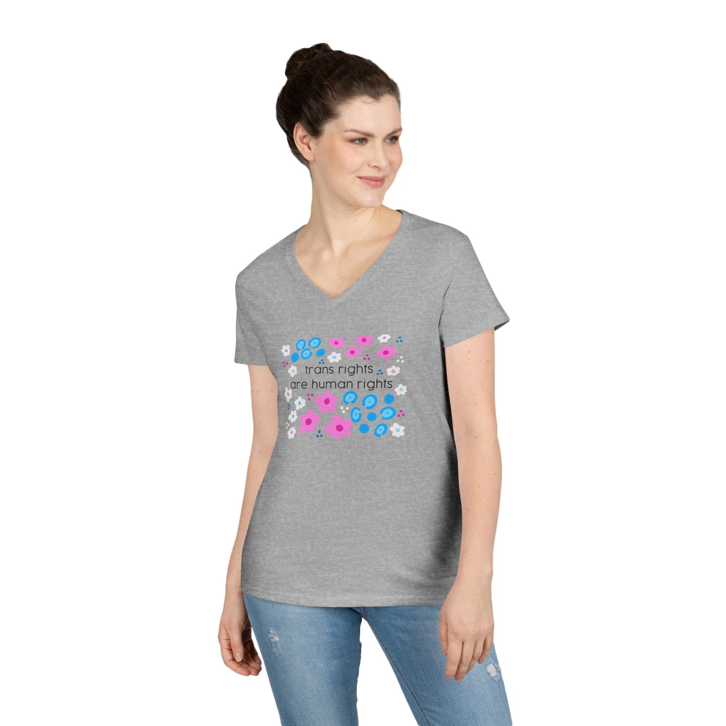 Trans Rights Are Human Rights T-Shirt | Floral Trans Pride Design v neck