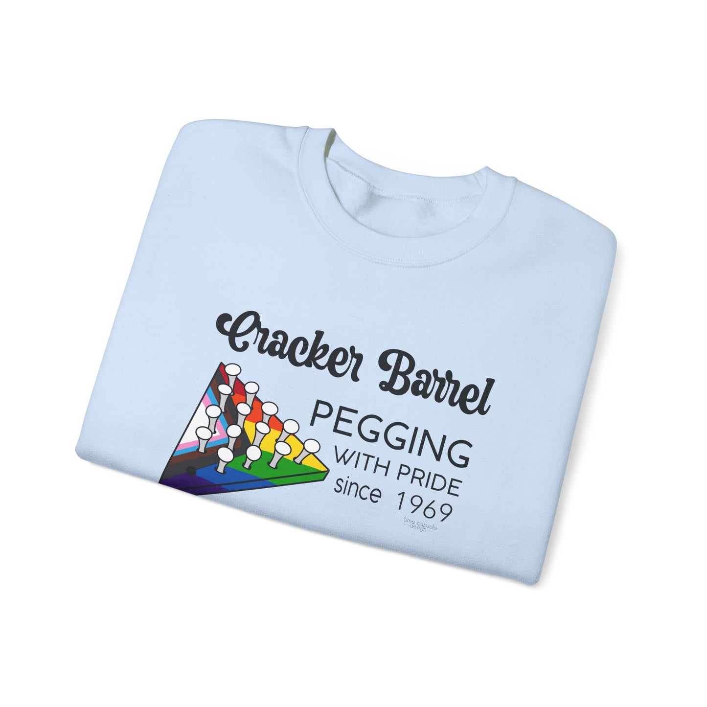 Pegging with Pride Crewneck Sweatshirt, LGBTQ+ Gift, Retro Game Design Unisex, Perfect for Celebrations or Casual Wear, Fun Gift Idea