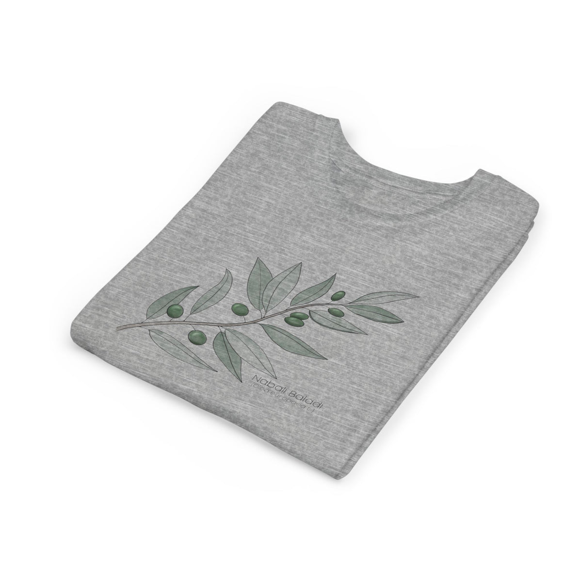 Youth Short Sleeve Tee with Olive Botanical Leaf Design