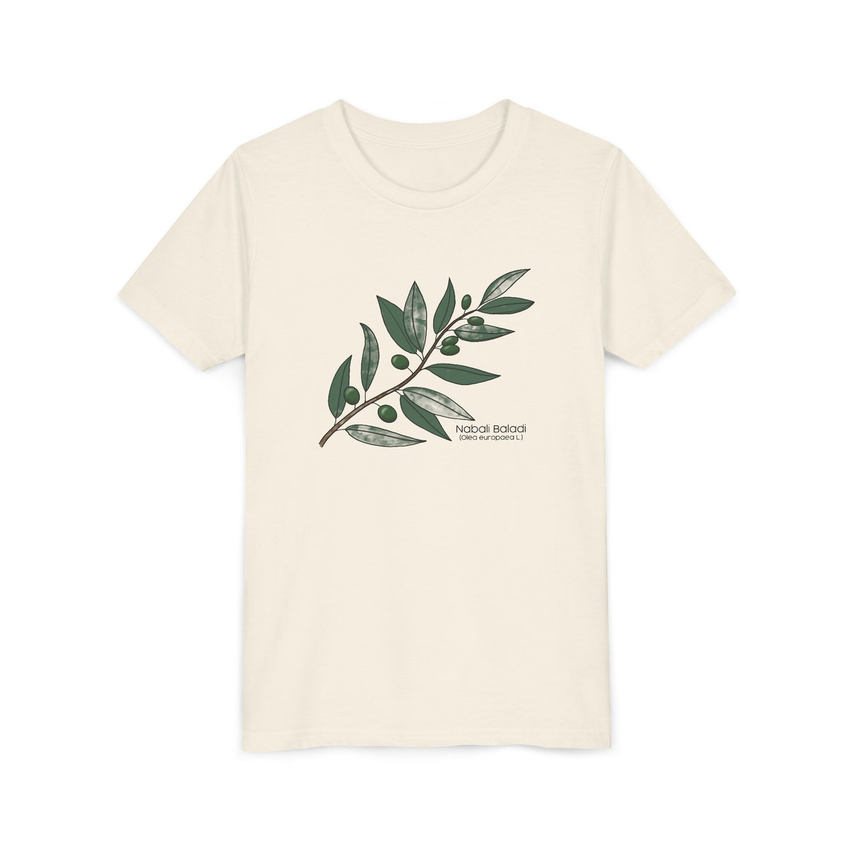 Youth Short Sleeve Tee with Olive Botanical Leaf Design