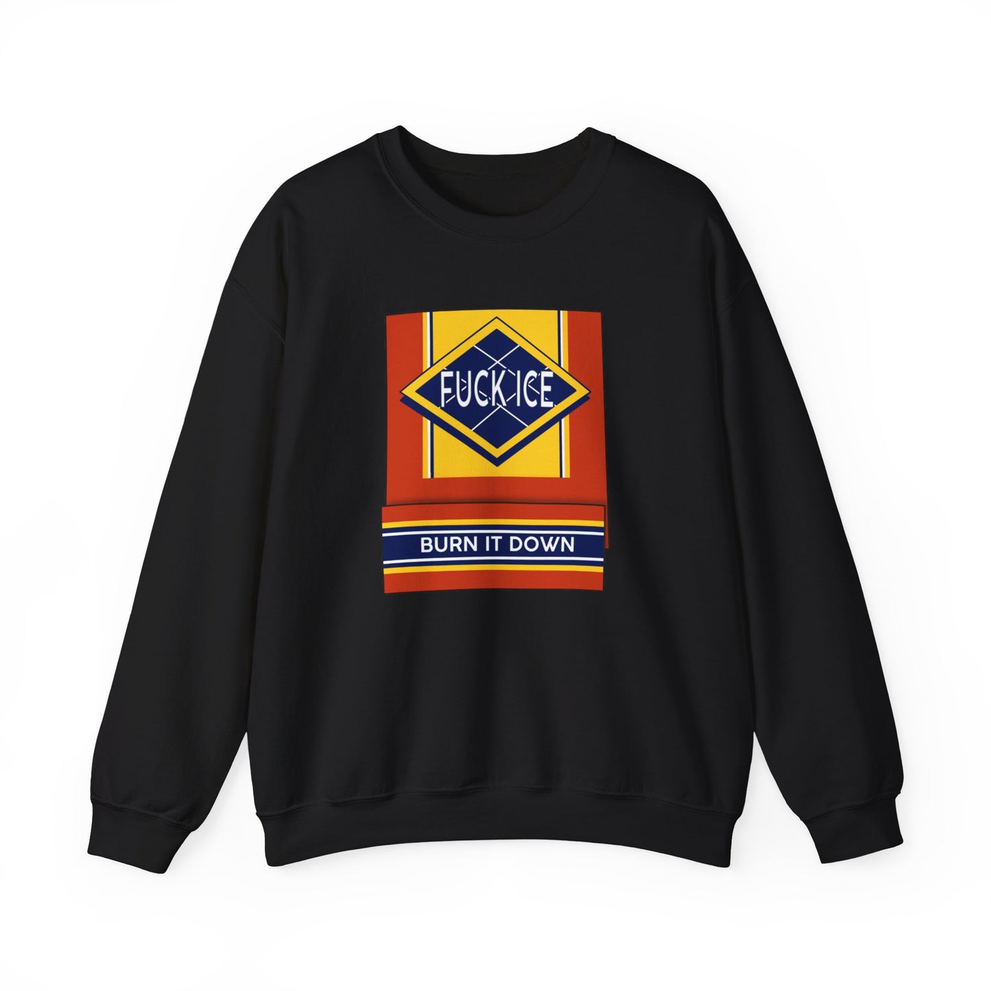Matchbook graphic crewneck sweatshirt | Burn It Down design, protest slogan