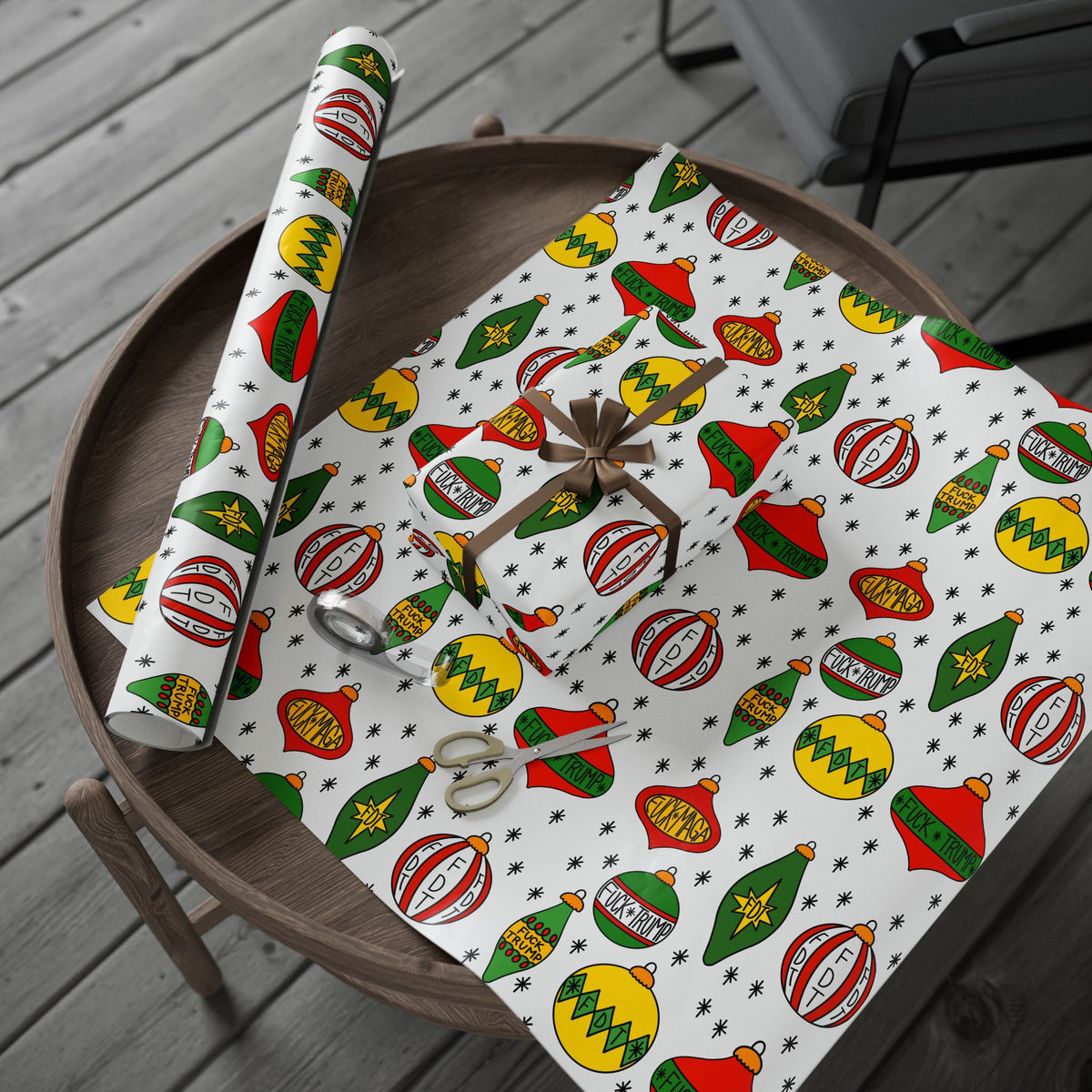 Slightly Subtle Retro Christmas Ornaments FDT Wrapping Paper | Holiday Gift Wrap Roll