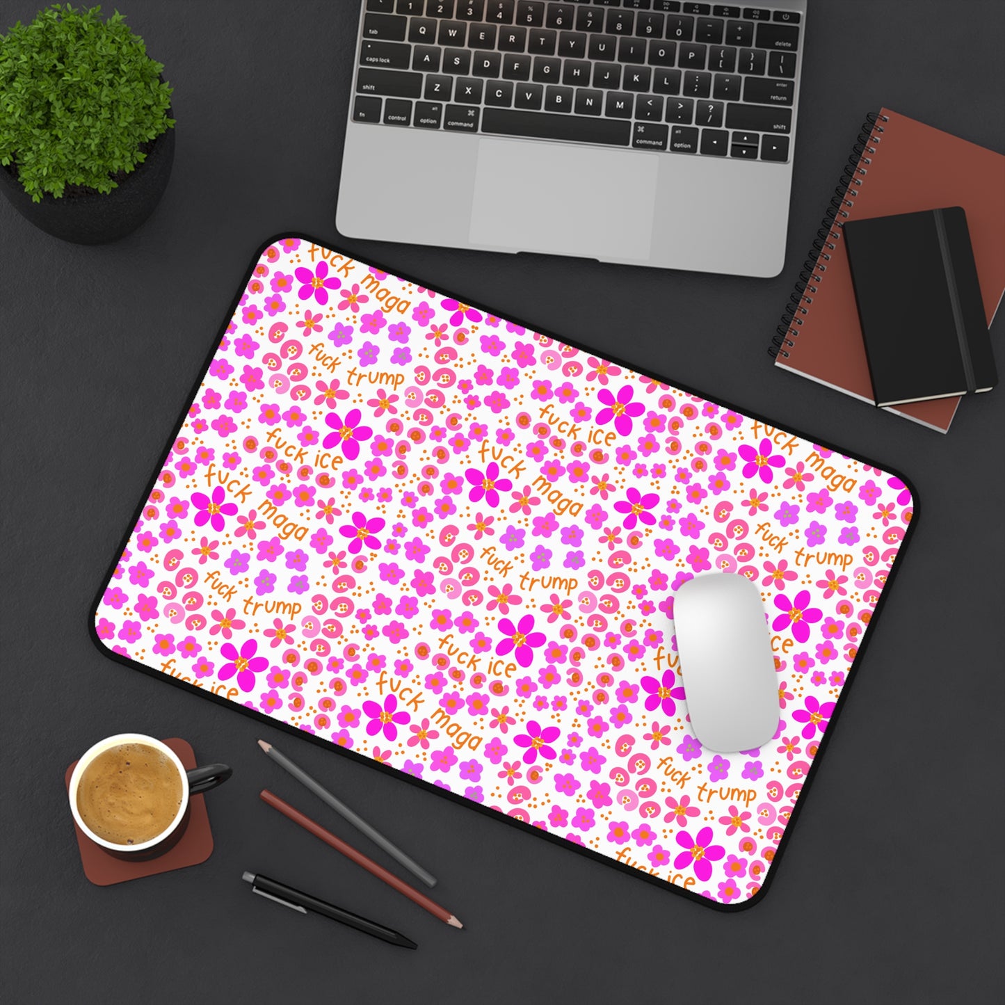 Slightly Subtle Pink Floral Pattern desk mat | Flower Print Pet Mat