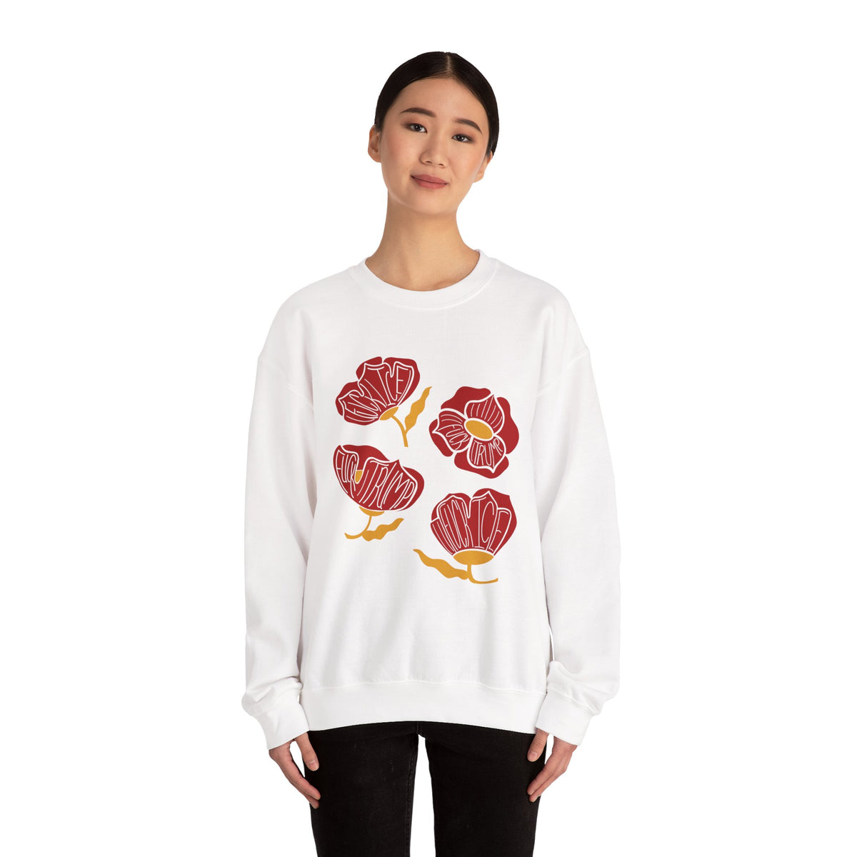 Slightly Subtle Red Poppy Floral Illustration Sweatshirt | Hand-Drawn Blooms, Minimal Botanical FDT