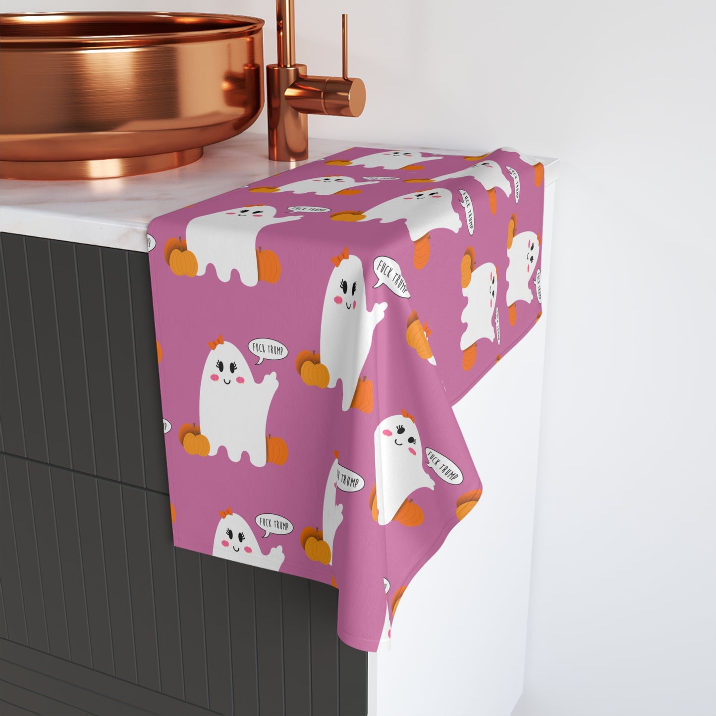 Slightly Subtle Ghost Hand Towel, Cute Sweet Ghost Design, Halloween Pink Kitchen Towel, Holiday Decor, Autumn Gift, Spooky Home Accent
