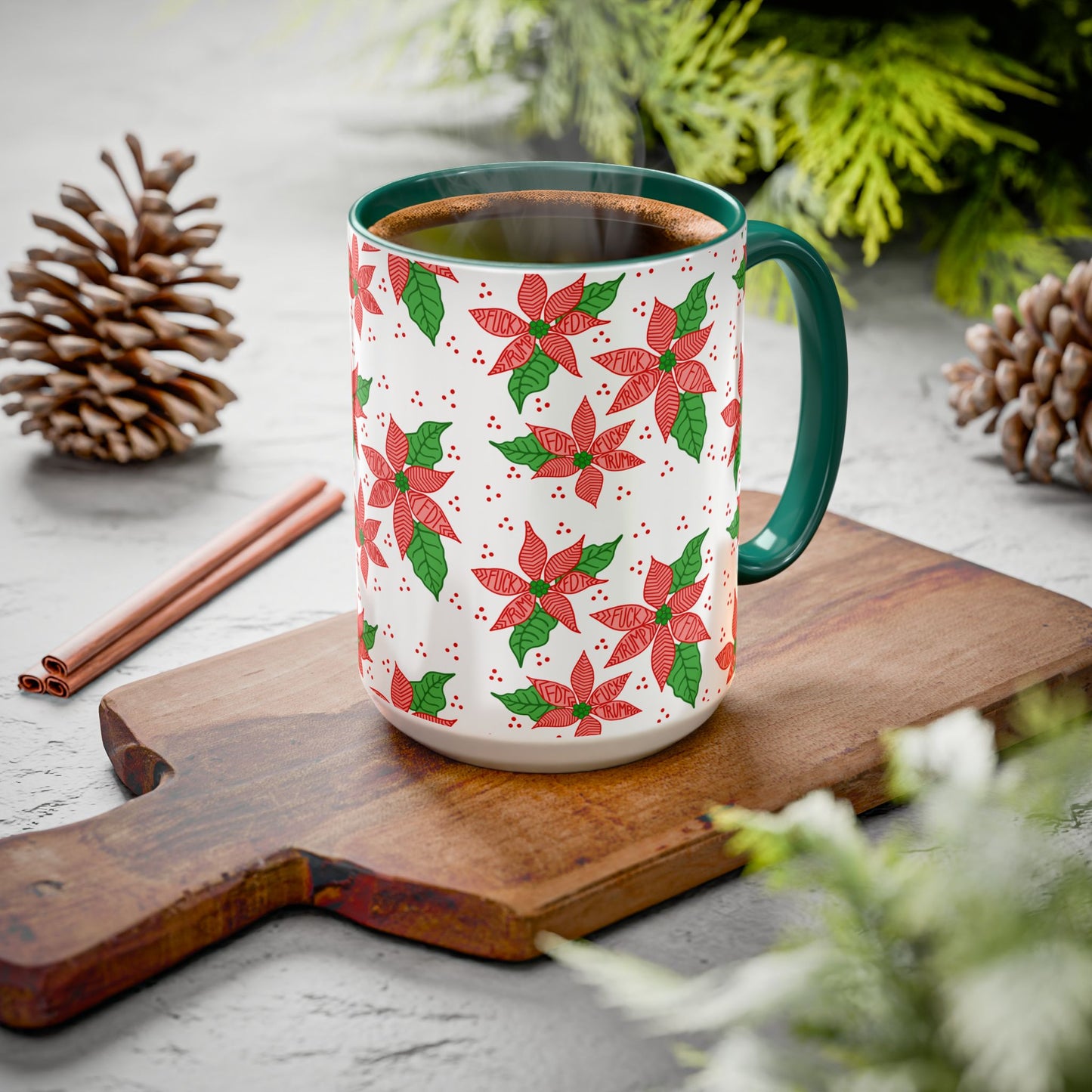Slightly Subtle Poinsettia Holiday Mugs - Christmas FDT Design | Festive Coffee Mug, Gift for Christmas, Floral Tableware, Winter Decor