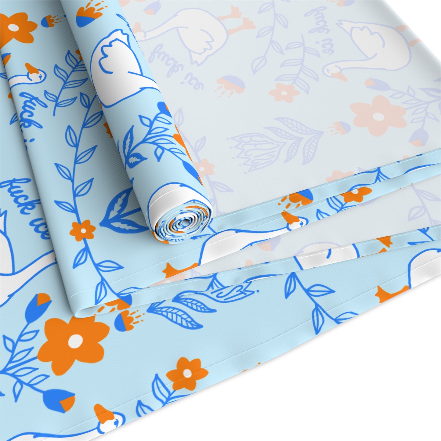 Silly Goose Floral Pattern Table Runner | Blue Fuck Ice Resist Design