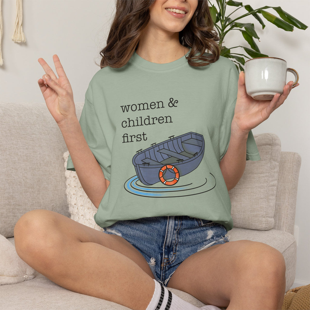Lifeboat Matriarchy Women & Children First Nautical Boat Graphic T-Shirt