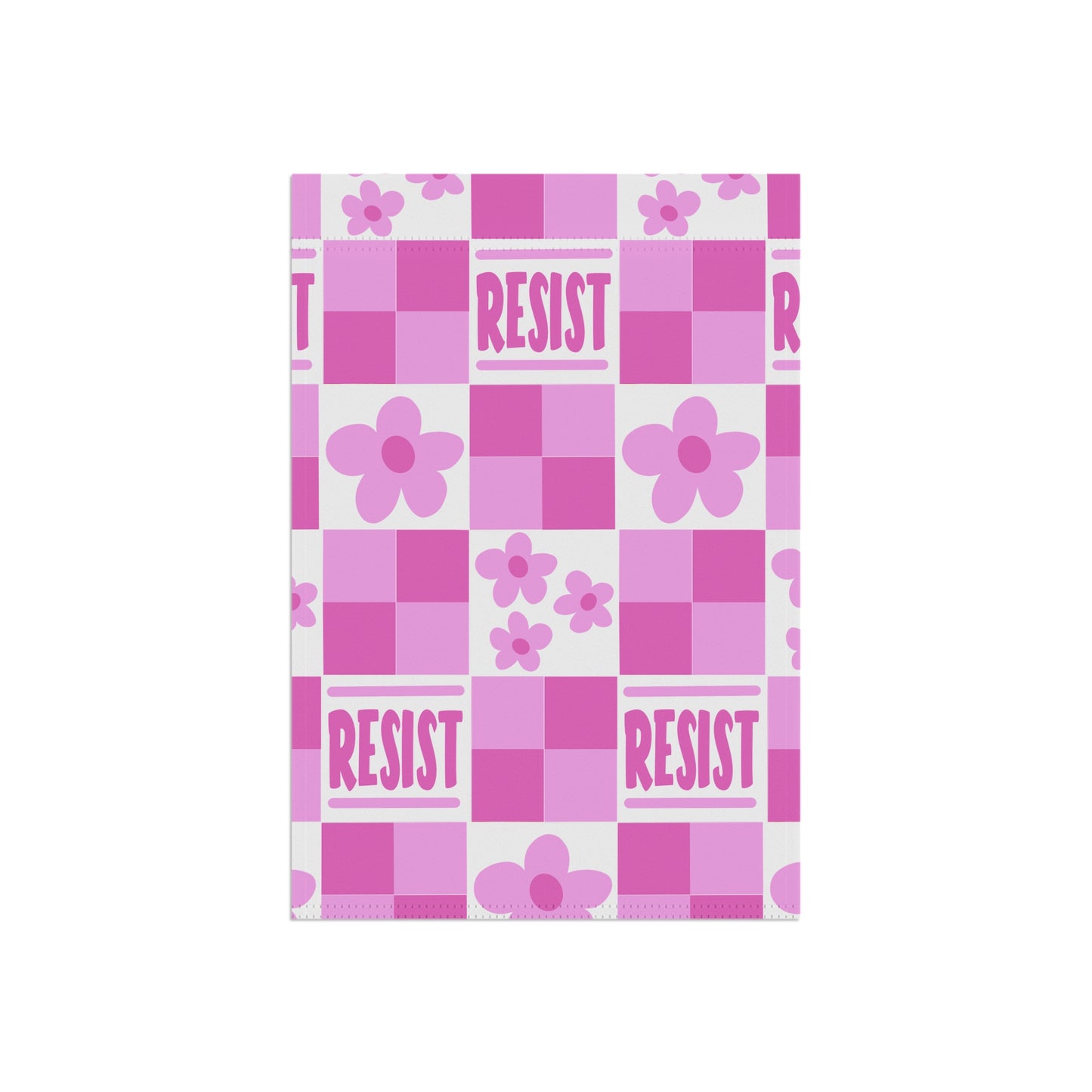 Resist Floral Garden Flag – Pink Checkerboard Welcome Banner