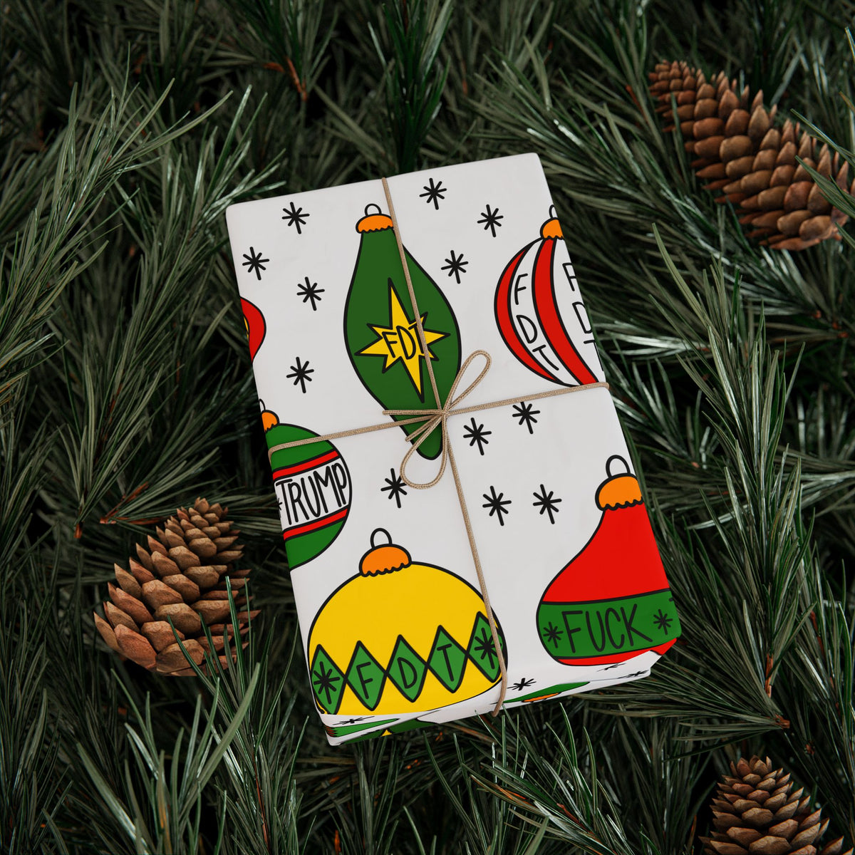 Slightly Subtle Retro Christmas Ornaments FDT Wrapping Paper | Holiday Gift Wrap Roll
