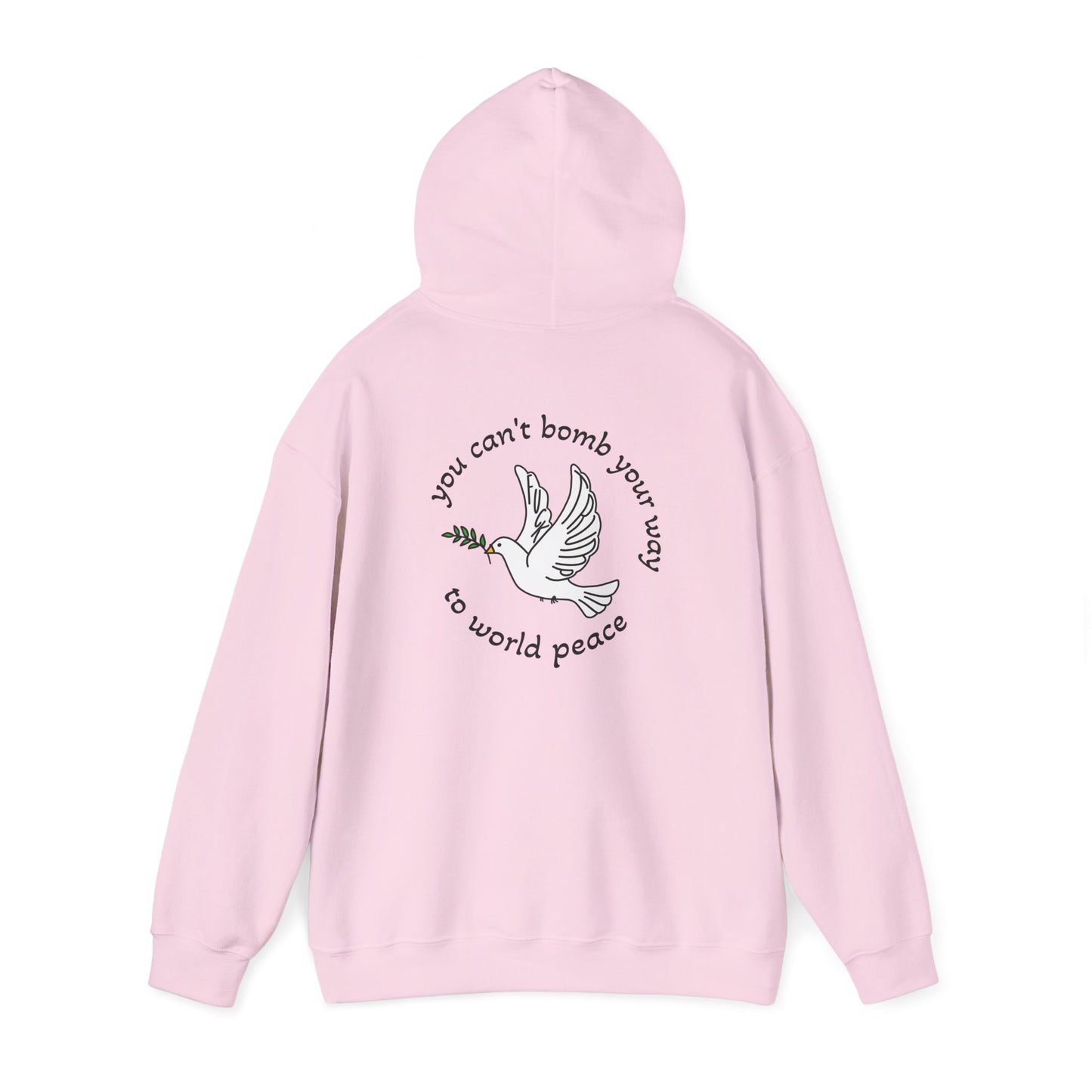 Bombs for World Peace Dove with Olive Branch Hoodie | front and back sweatshirt