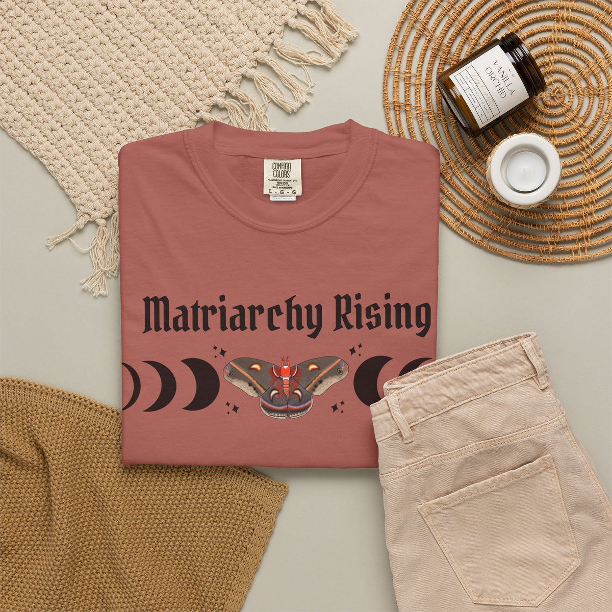 Matriarchy Rising Tee Moon Phases & Moth Feminist Graphic T-Shirt
