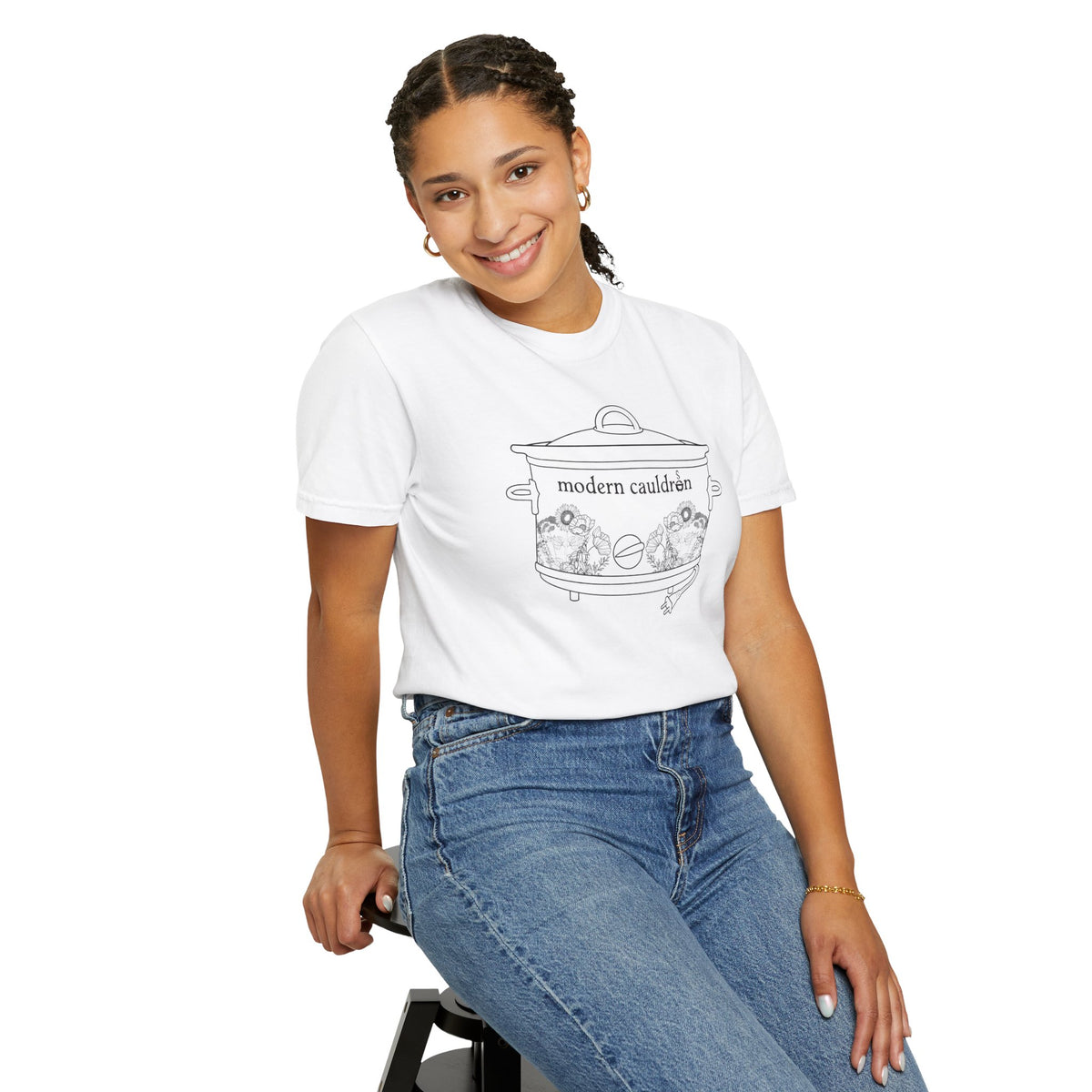 Modern Cauldron Illustrated Cauldron Floral Crockpot Graphic Tee