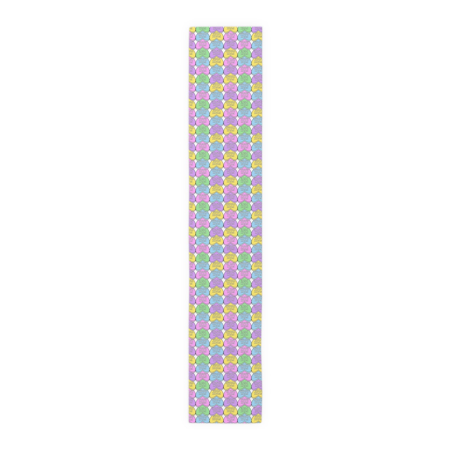 Slightly Subtle Conversation Heart Pattern Table Runner | Pastel Hearts Valentine’s Day Polyester
