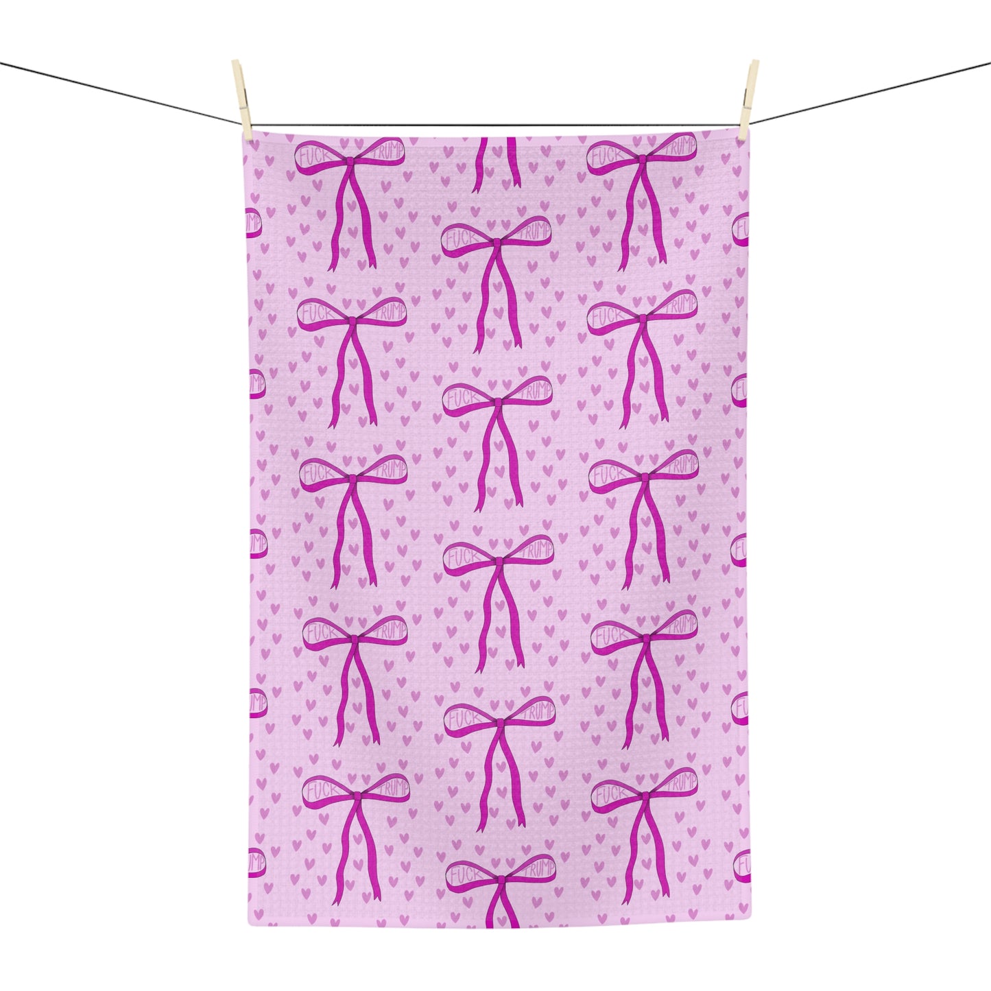 Slightly Subtle Pink Bow Pattern Microfiber Tea Towel | Cute Heart Background FDT