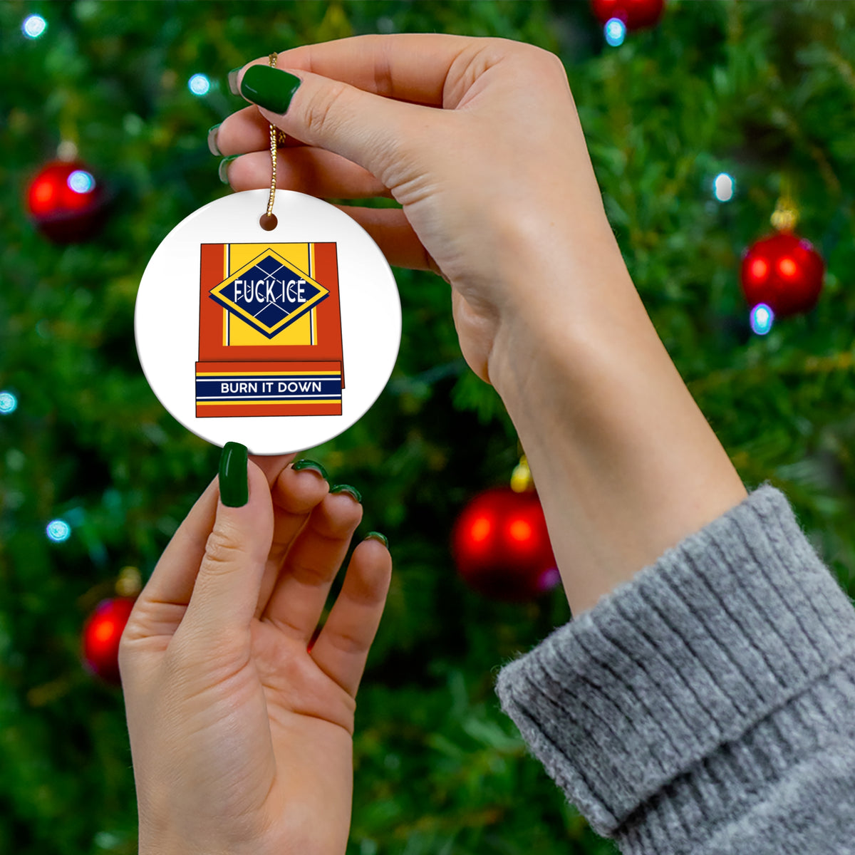 Fuck ICE Burn It Down Political Protest Christmas Ornament