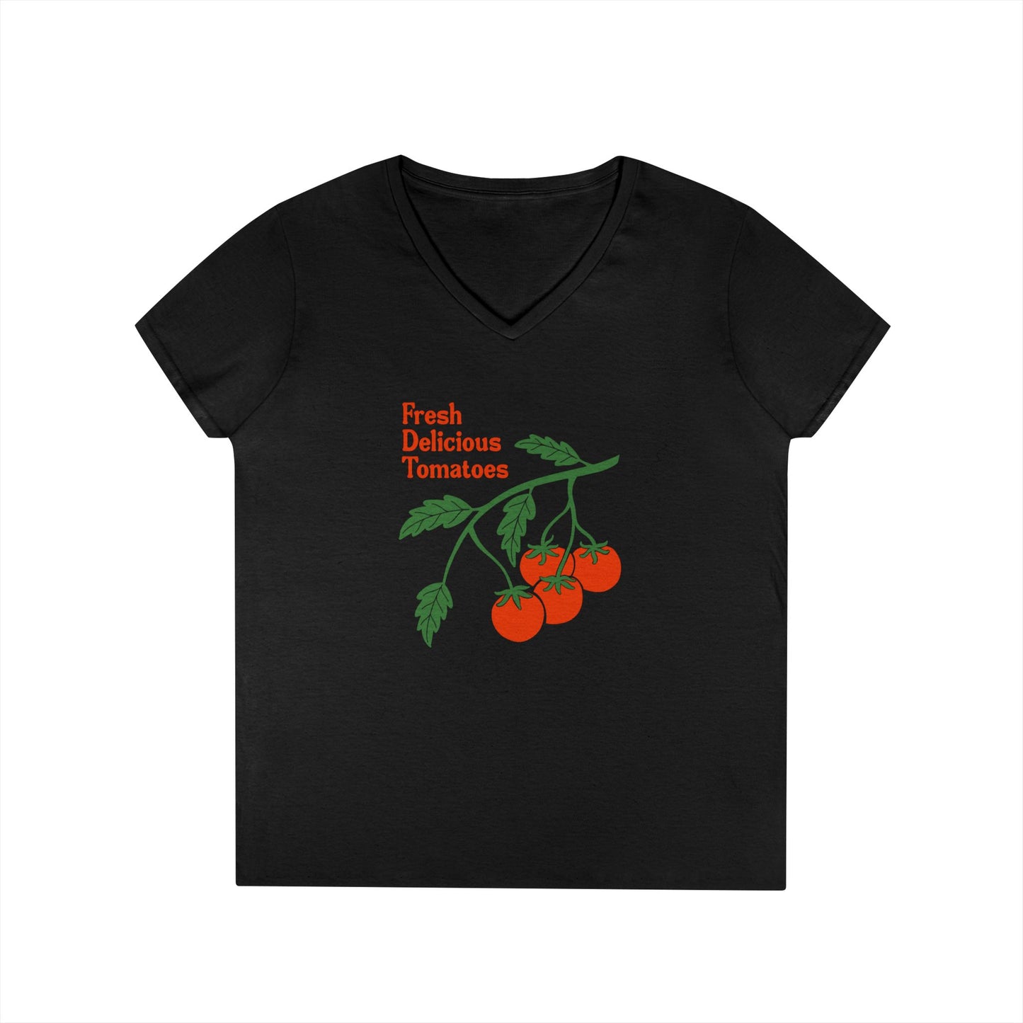 Fresh Delicious Tomatoes V-Neck T-Shirt | Tomato Plant Illustration FDT