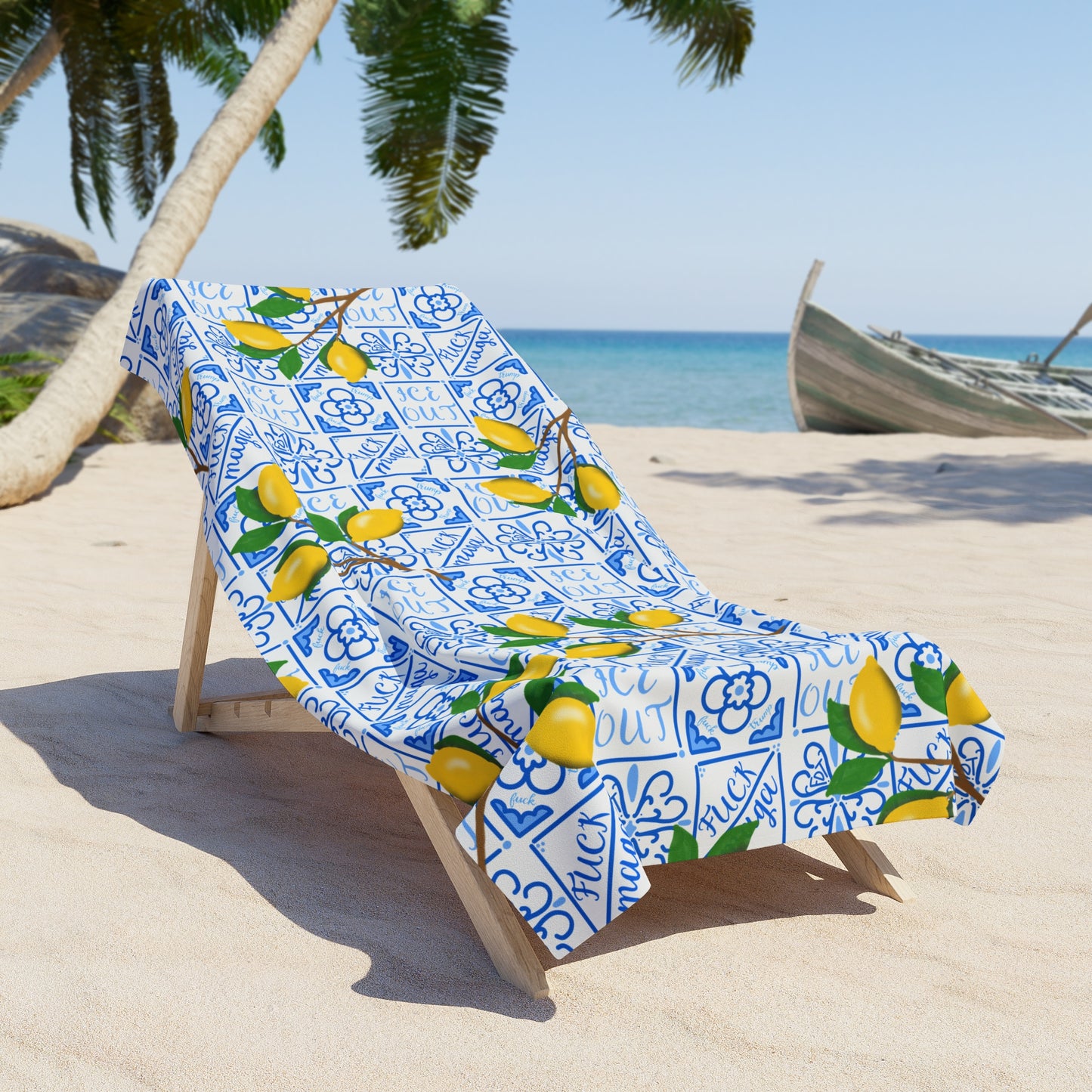 Mediterranean Lemon Tile Beach Towel