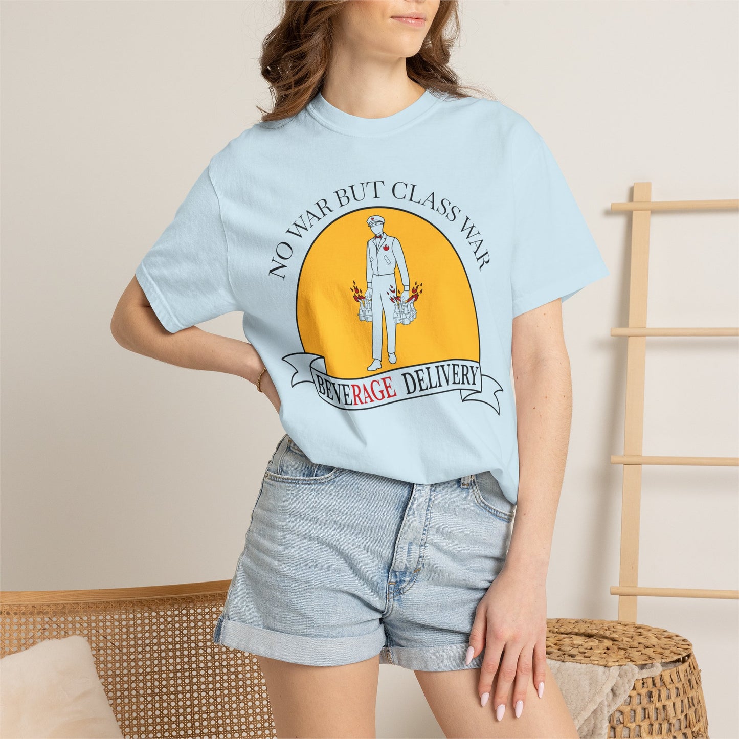 No War But Class War Beverage Delivery T-shirt | Delivery Worker Illustration