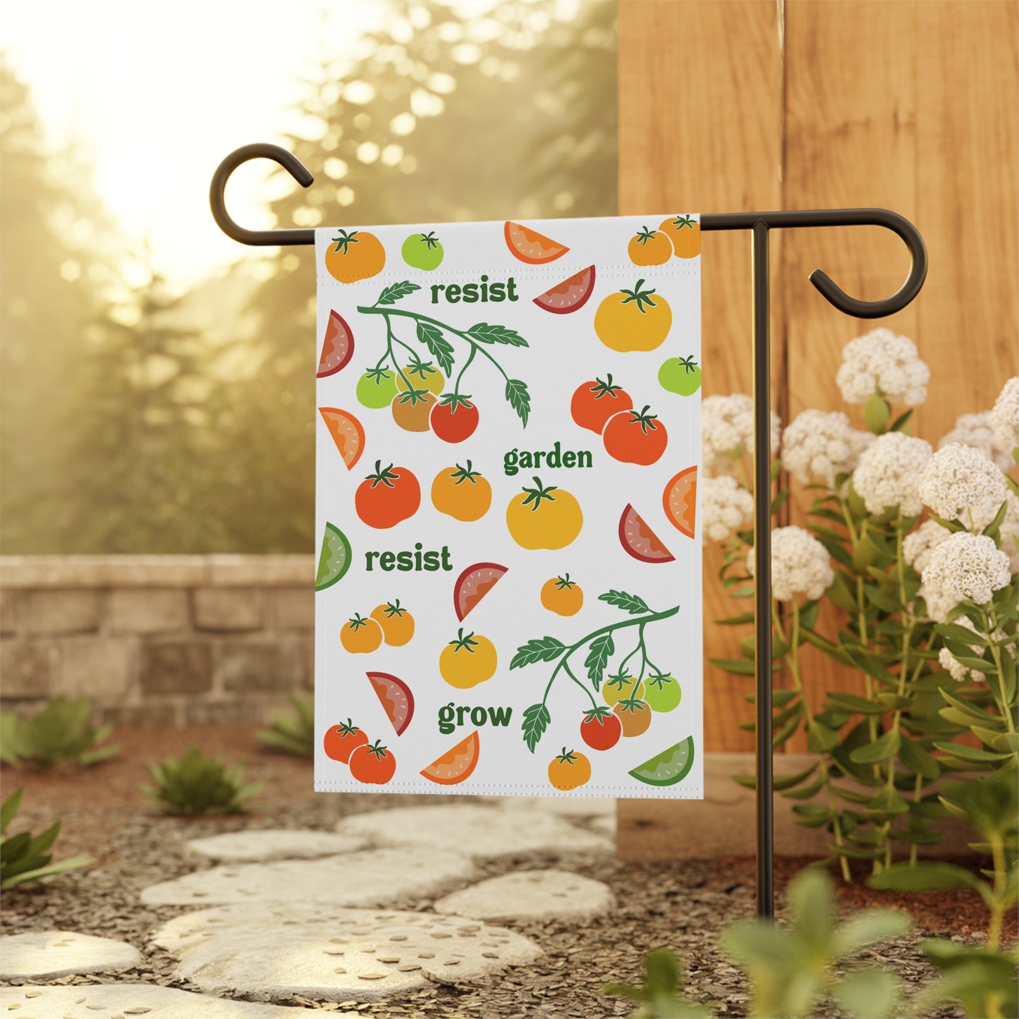 Resist Garden Grow tomato pattern Banner | Garden Flag, Vegetable Print