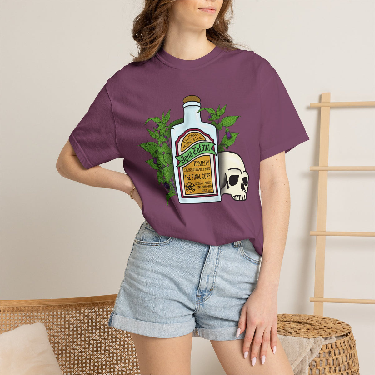 Skull & Remedy Bottle T-Shirt Aqua Tofana Vintage Apothecary Graphic Tee