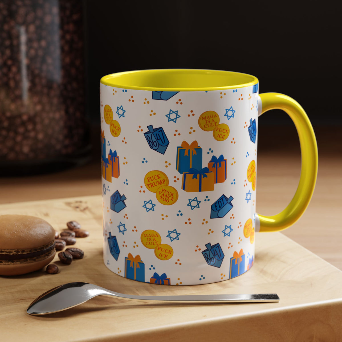 Hanukkah Gift Coffee Mug – Happy Hanukkah Dreidel Gelt Gifts FDT Mug