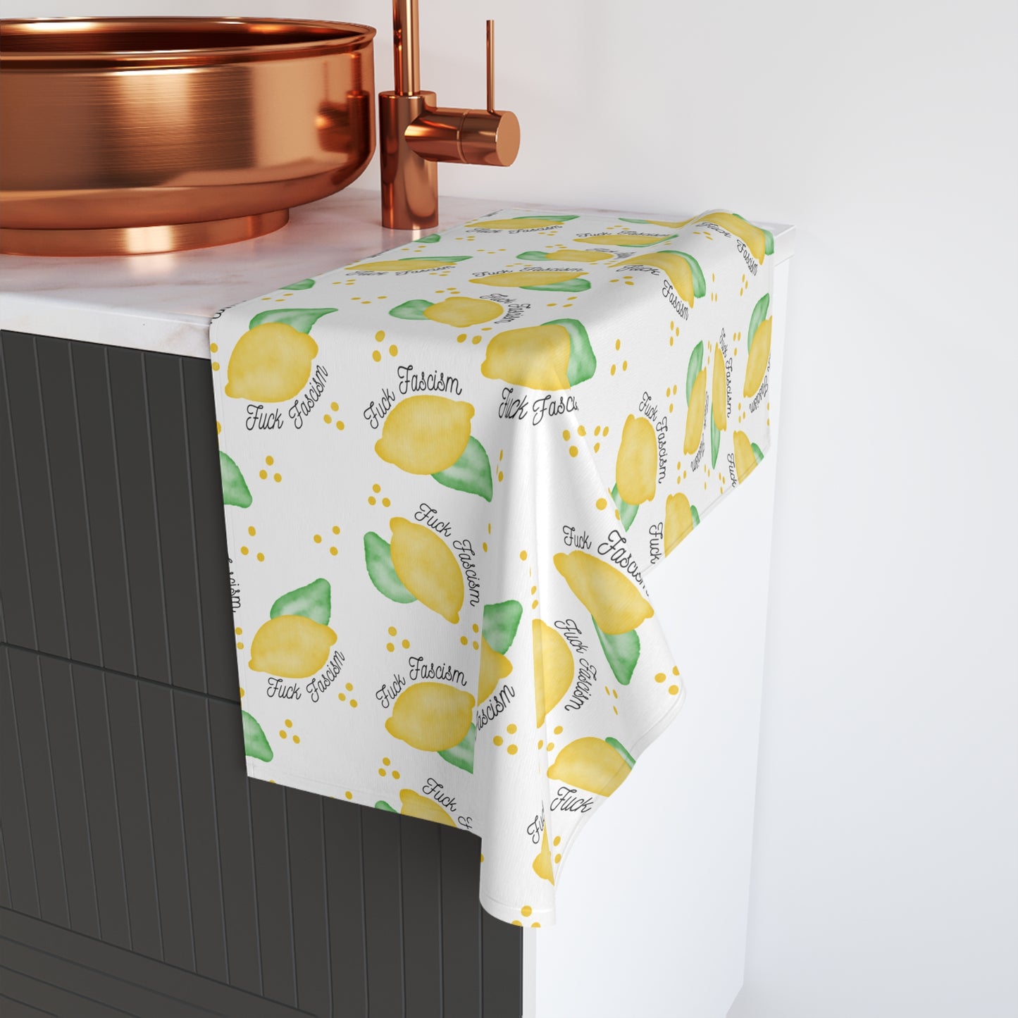 Slightly Subtle Lemon Pattern Hand Towel | Citrus Kitchen Tea Towel