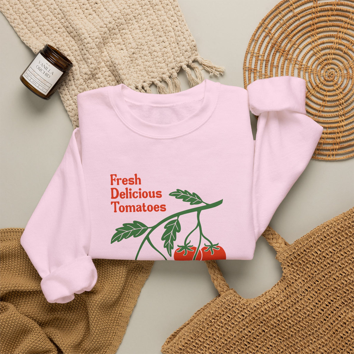 Tomato Crewneck Sweatshirt “Fresh Delicious Tomatoes” Vintage Farm Graphic