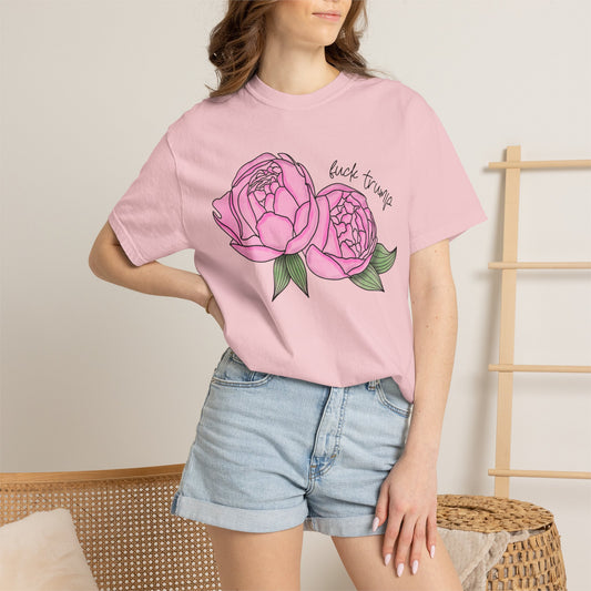 Slightly Subtle Pink Peony Floral Illustration T-shirt | Hand-drawn Blooms FDT